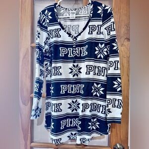 Victoria's Secret PINK Black & White Knit Long Sleeve PJ top/dress